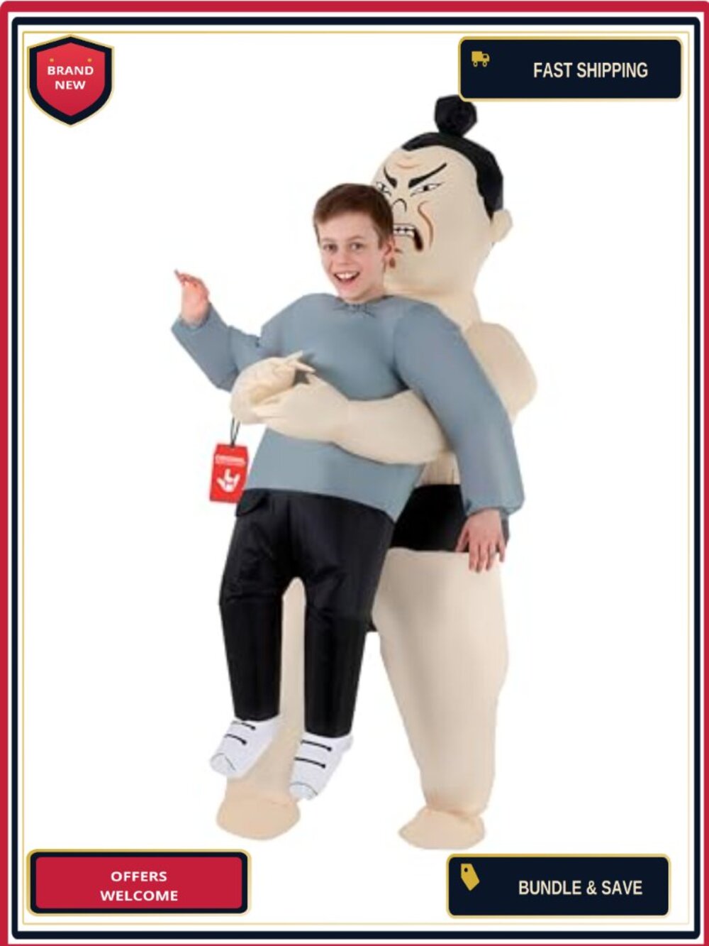 Kids Inflatable Sumo Wrestler Costume Blow Up Bodysuit with Fan
